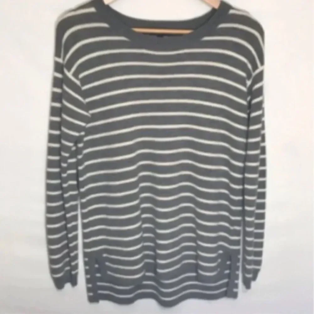 J. Crew Grey Striped Merino Wool Sweater